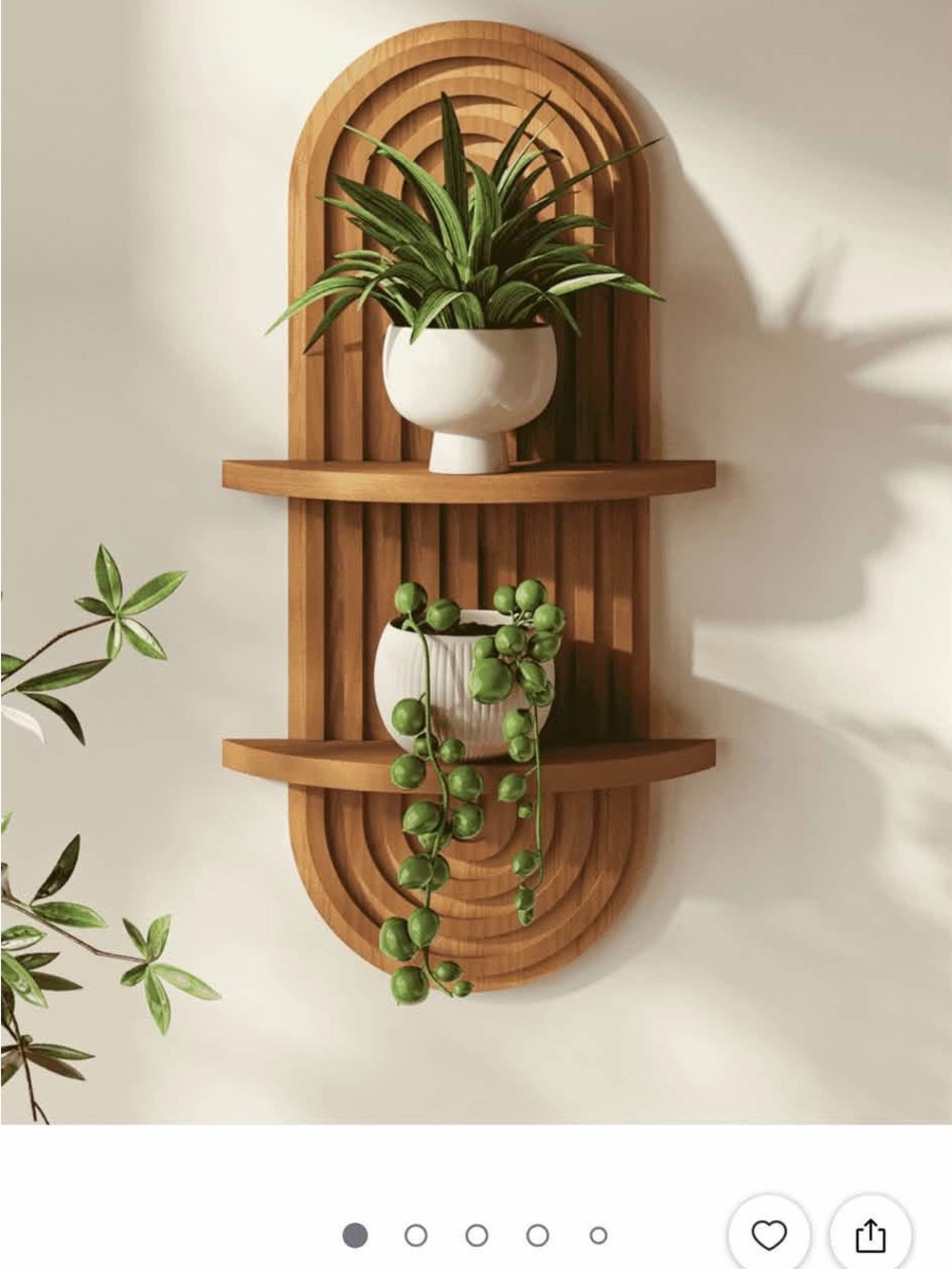 Wooden Arch Wall Shelf with Two Tiers - Natural Brown